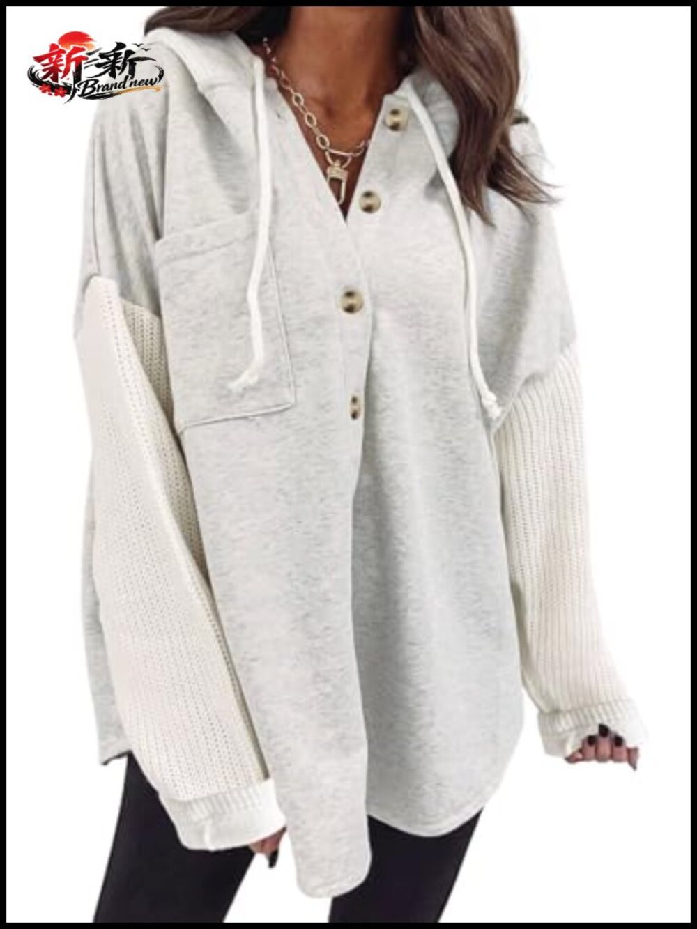 Oversized Button Hooded Sweatshirt Women Casual Loose Fit Long Sleeve